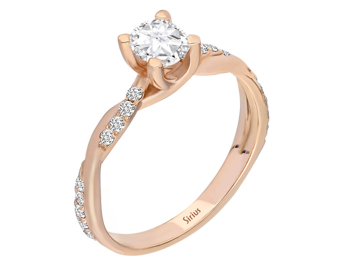 Bague solitaire avec topaze blanche et diamants en or rose 14 carats – 0,75 ct