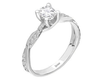 Solitär-Ring mit Weißtopas und Diamanten aus 14K Gold