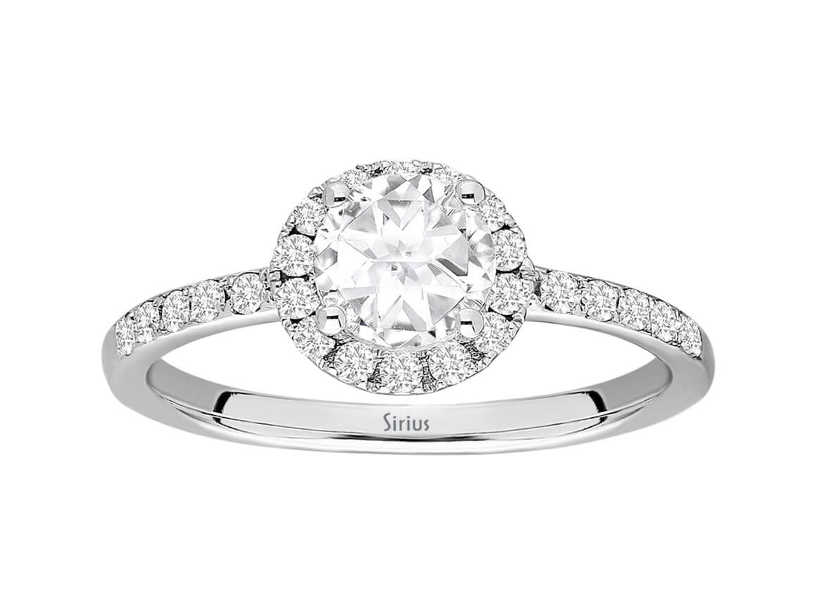 Sparkling lab diamond and white topaz ring in 14 karat white gold