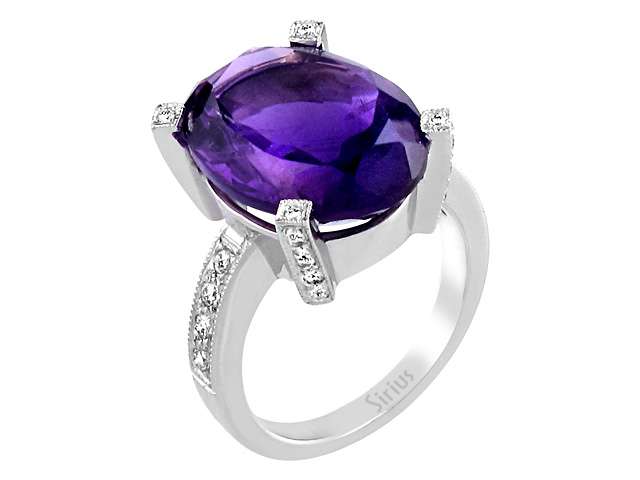 Prächtiger Ring mit großem ovalem Amethyst und 28 laborgezüchteten Runddiamanten in 14 Karat Weißgold