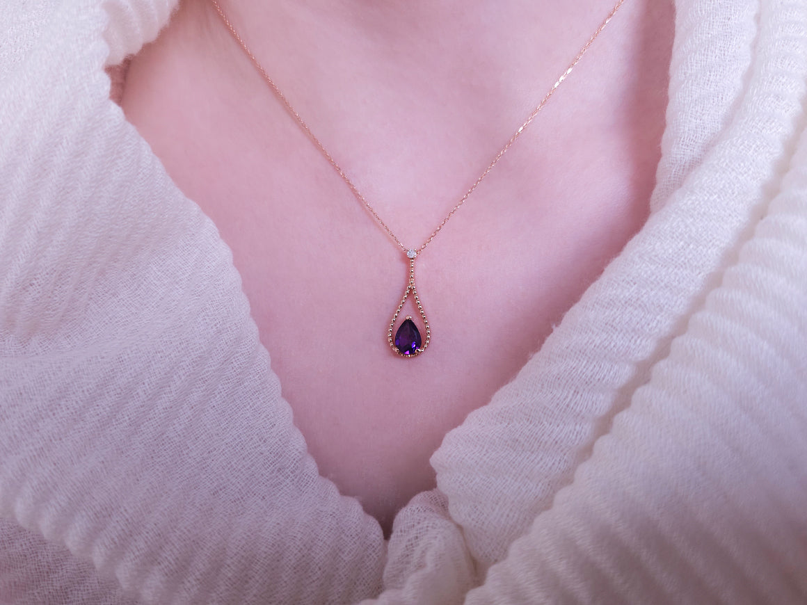 Amethyst-Tropfen-Halskette mit Diamant - 0,88 ct - 8K Roségold - hochwertiger Schmuck von Rosy Lab Diamonds