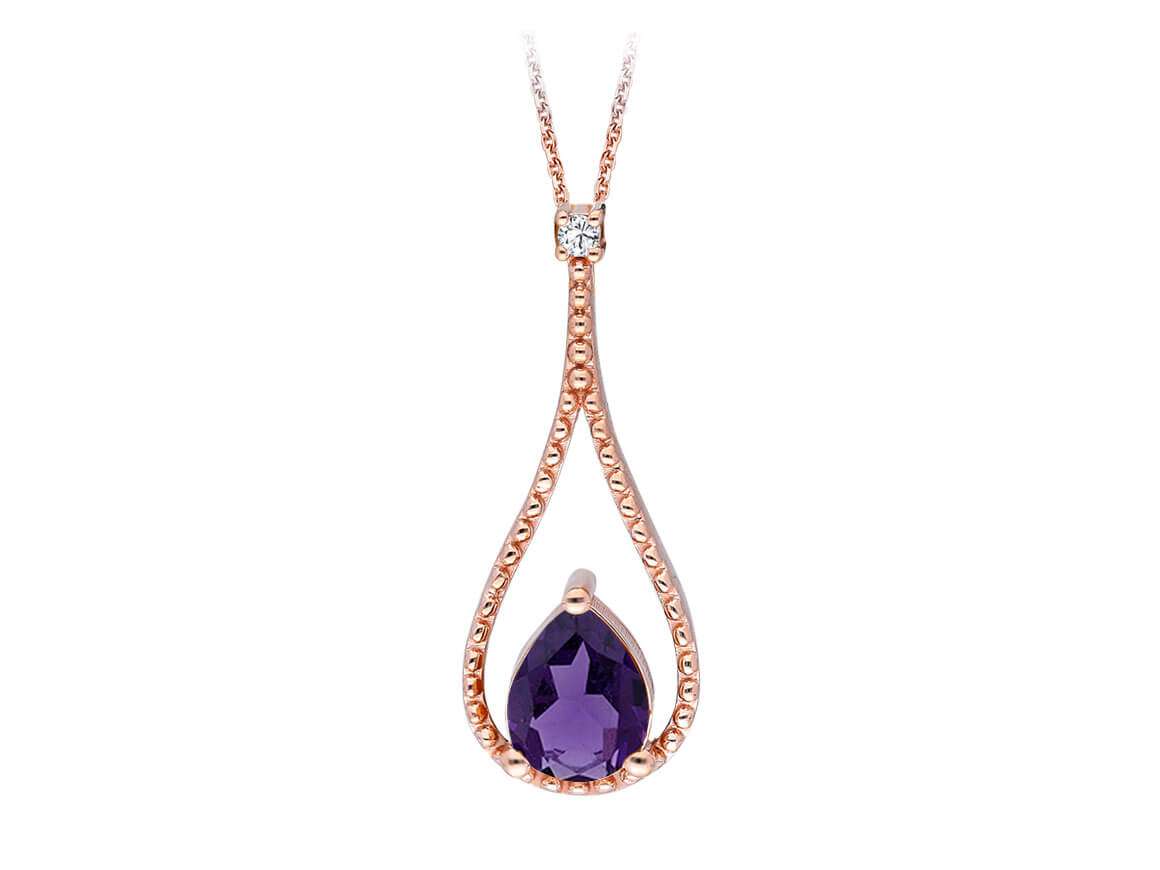 Amethyst-Tropfen-Halskette mit Diamant - 0,88 ct - 8K Roségold - hochwertiger Schmuck von Rosy Lab Diamonds