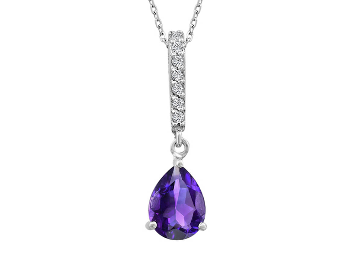 Amethyst drop necklace with diamonds - 8K White Gold | 0.92 ct - high-quality Jewelry by Rosy Lab Diamonds
