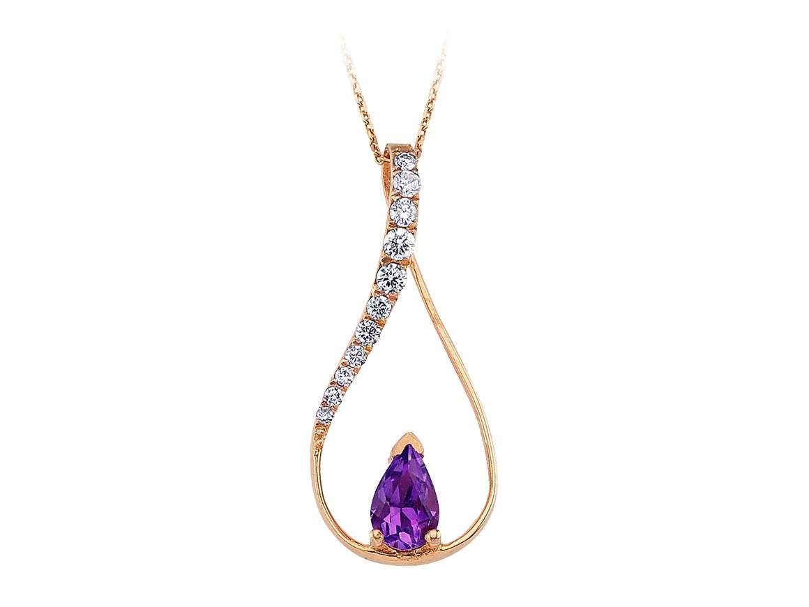 11 pırlantalı ametist damla kolye ucu - 14 ayar Rose Altın Mücevher parçası - Rosy Lab Diamonds’tan yüksek kaliteli Mücevher