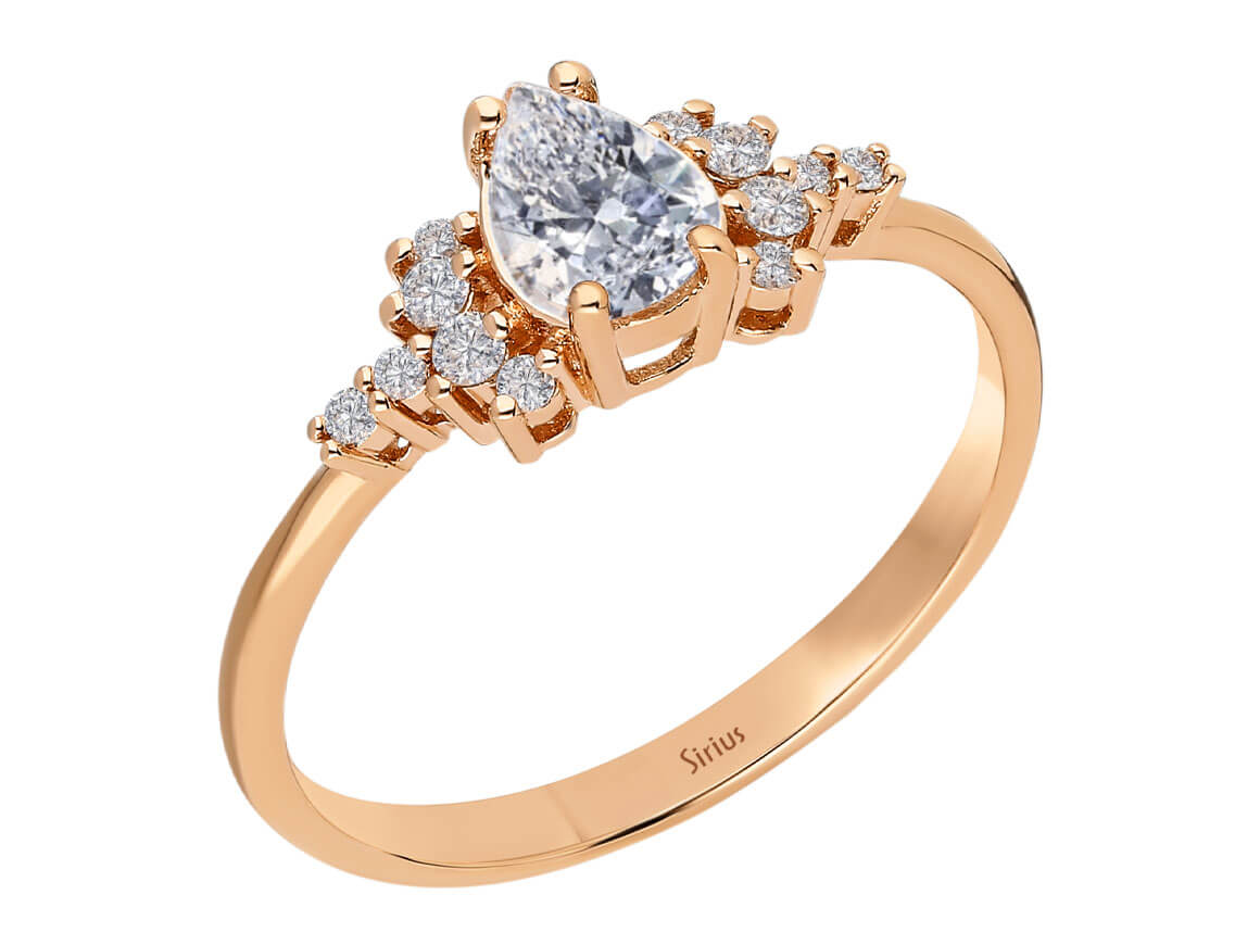 Bague élégante avec diamants de laboratoire et Saphir blanc | Or Rose 14 carats - Bijoux haut de gamme de Rosy Lab Diamonds