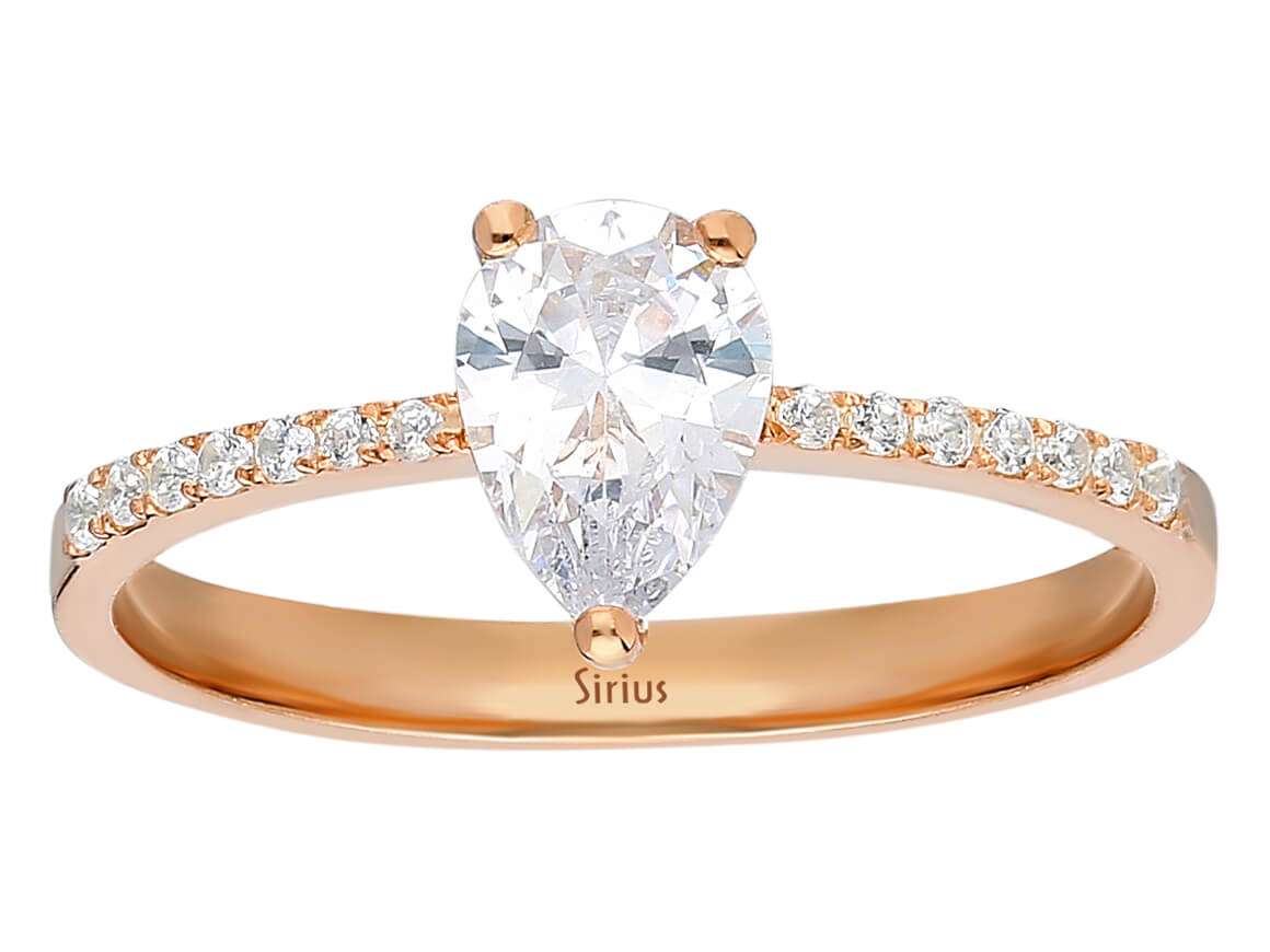 Weißgold-Ring mit Tropfen-Topas und Diamanten – 14K Roségold