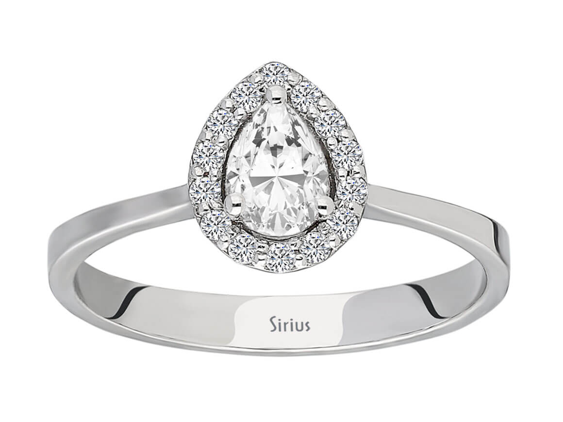 Eleganter 14 Karat Weißgold Ring mit Tropfenförmigem Weißem Topas und Rundgeschliffenen Diamanten