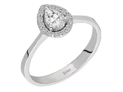 Eleganter 14 Karat Weißgold Ring mit Tropfenförmigem Weißem Topas und Rundgeschliffenen Diamanten
