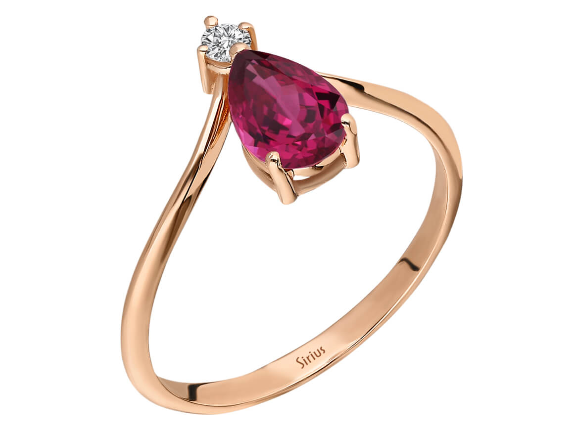 Rose gold ring with drop tourmaline & lab diamond – 8K