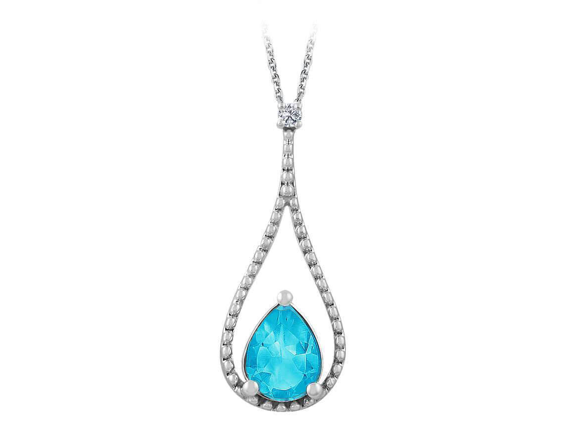 Pendant with Drop Topaz & Diamond - 8K White Gold - high-quality Jewelry from Rosy Lab Diamonds