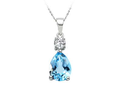 Pendant with Drop Mystique: Blue Topaz & Lab Diamond in 14K White Gold