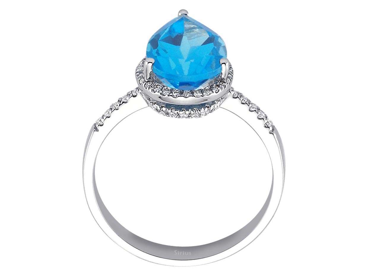 Ring mit tropfenförmigem Swiss Blue Topas und Diamanten - 14K Weißgold - hochwertiger Schmuck von Rosy Lab Diamonds