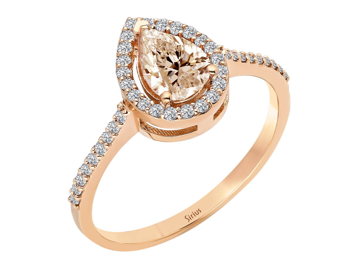 Bague en or rose avec morganite en goutte et diamants cultivés en laboratoire – Aysenem