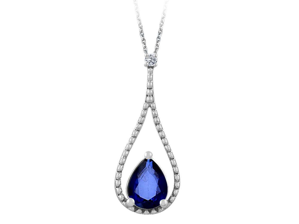 Tropfenförmige Saphir-Halskette mit Labor Diamant – 1,13 ct – 8K Weißgold