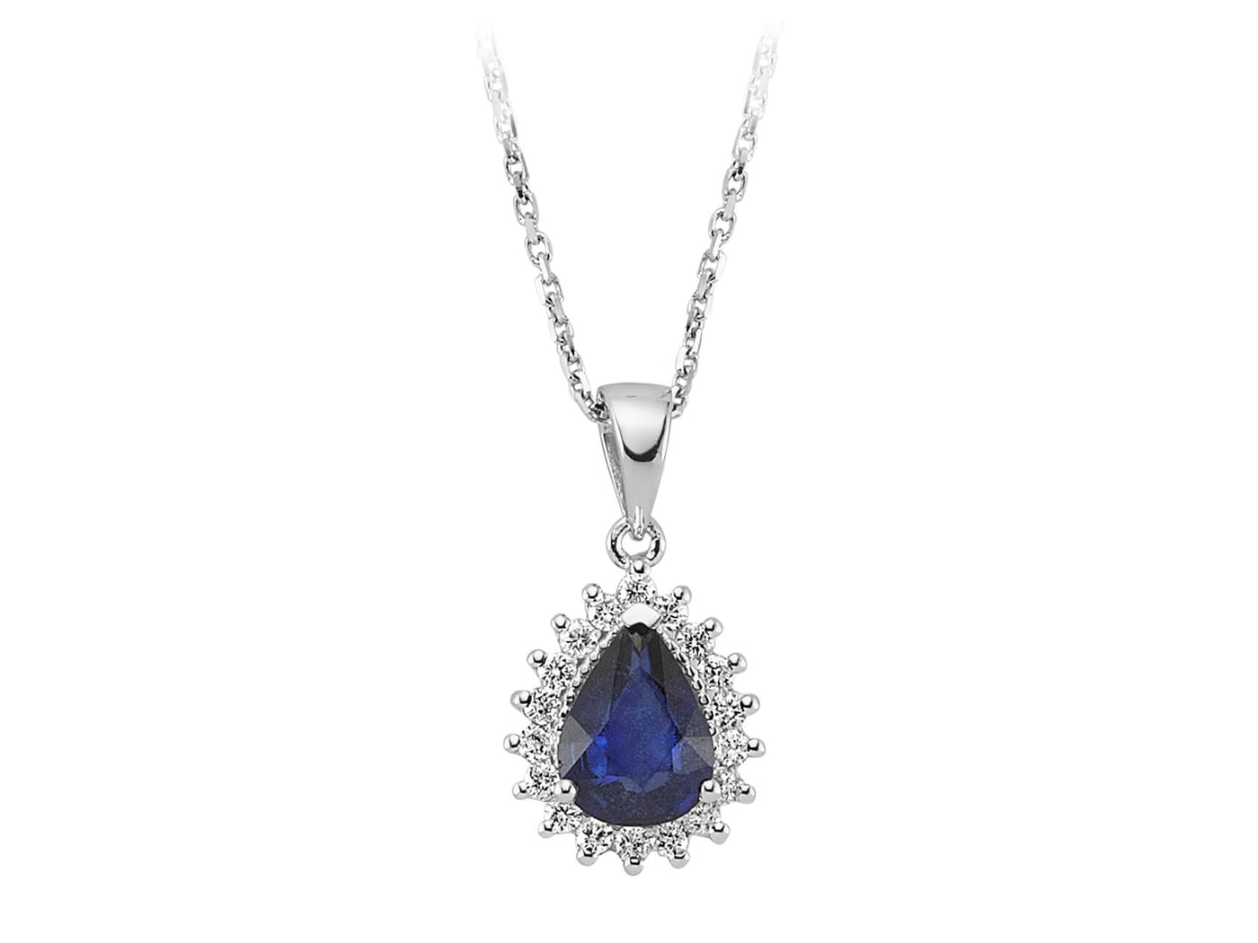 Collier Anturaj avec saphir poire de 0,97 ct et diamants | Or Blanc 14 carats - Bijoux haut de gamme de Rosy Lab Diamonds