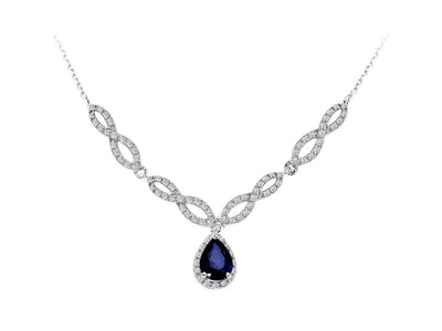 Weißgold Collier mit Tropfenförmigem Saphir & 88 Brillanten – 04P0109