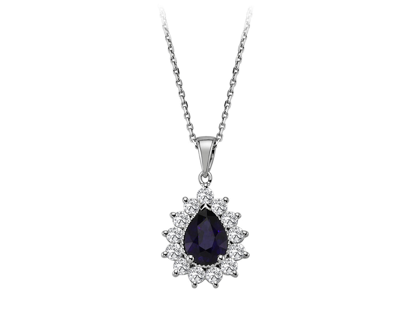 Anturage-Anhänger mit Tropfen-Saphir & 13 Labor-Diamanten | 14K Weißgold – hochwertiger Schmuck von Rosy Lab Diamonds