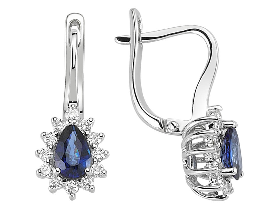 Boucles d’oreilles pendantes Anturaj avec saphirs et diamants de laboratoire en Or Blanc 14 carats – Bijoux haut de gamme de Rosy Lab Diamonds