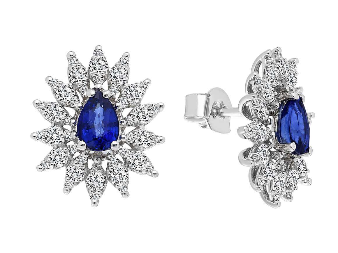 Anturage-Ohrringe mit Tropfen-Saphir und Diamanten in 585er Gold - hochwertiger Schmuck von Rosy Lab Diamonds