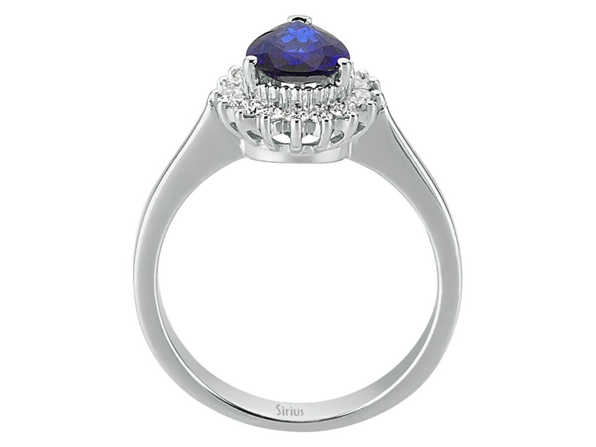 Anmutiger Diamant- und Tropfen-Saphir-Ring mit Anturage-Fassung
