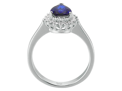 Anmutiger Diamant- und Tropfen-Saphir-Ring mit Anturage-Fassung