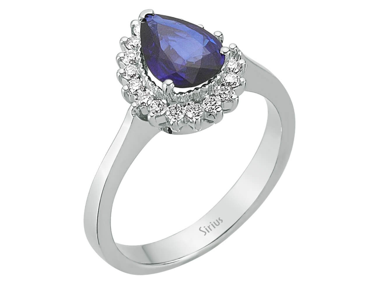Anmutiger Diamant- und Tropfen-Saphir-Ring mit Anturage-Fassung