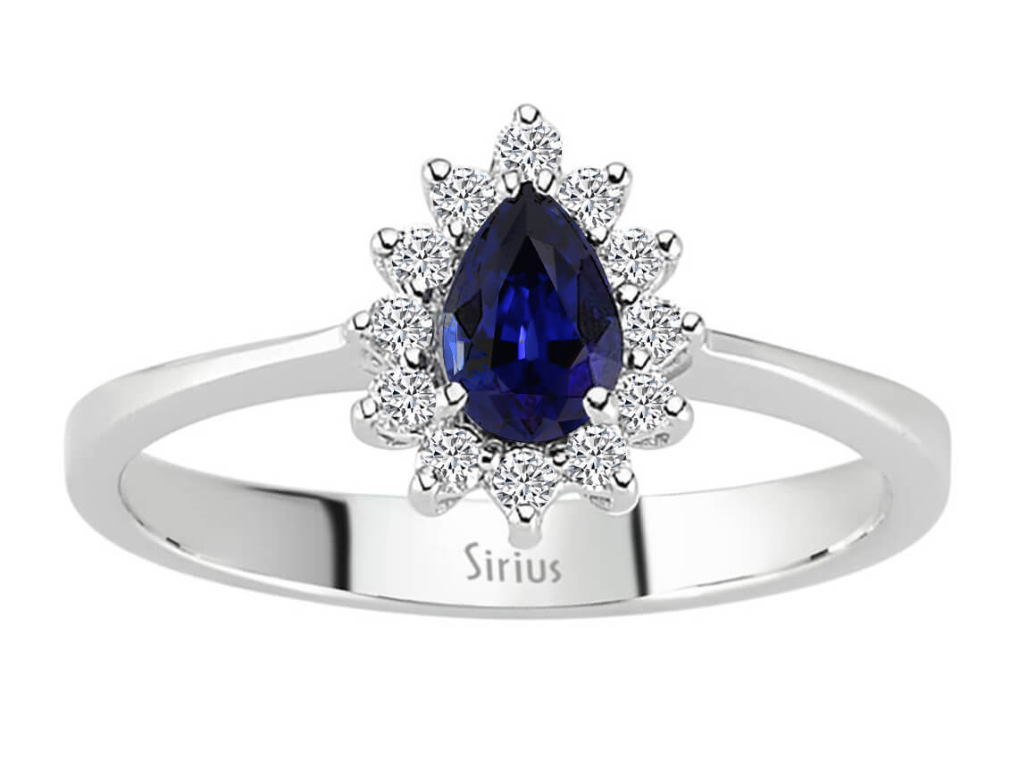 Edler Diamant- und Tropfenförmiger Saphir Anturaj-Ring aus 14 Karat Weißgold