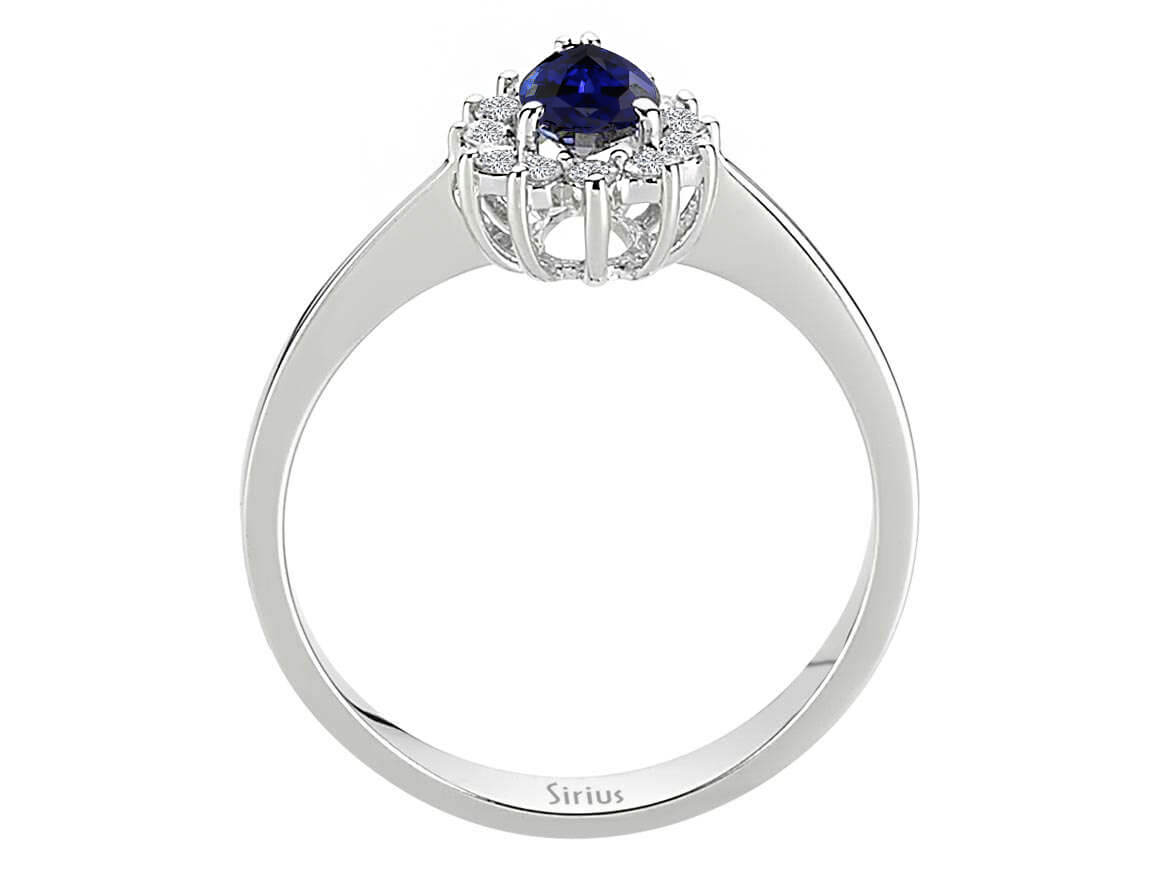 Edler Diamant- und Tropfenförmiger Saphir Anturaj-Ring aus 14 Karat Weißgold