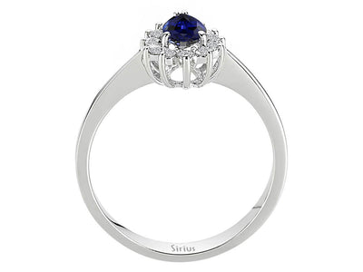 Edler Diamant- und Tropfenförmiger Saphir Anturaj-Ring aus 14 Karat Weißgold