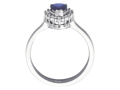 Anturage-Ring mit Tropfenförmigem Saphir und Diamanten – 14K Weißgold