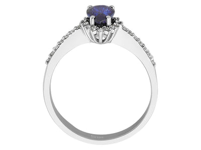 Tropfenförmiger Saphirring mit 0,70 ct & 0,20 ct Diamanten – 14K Weißgold