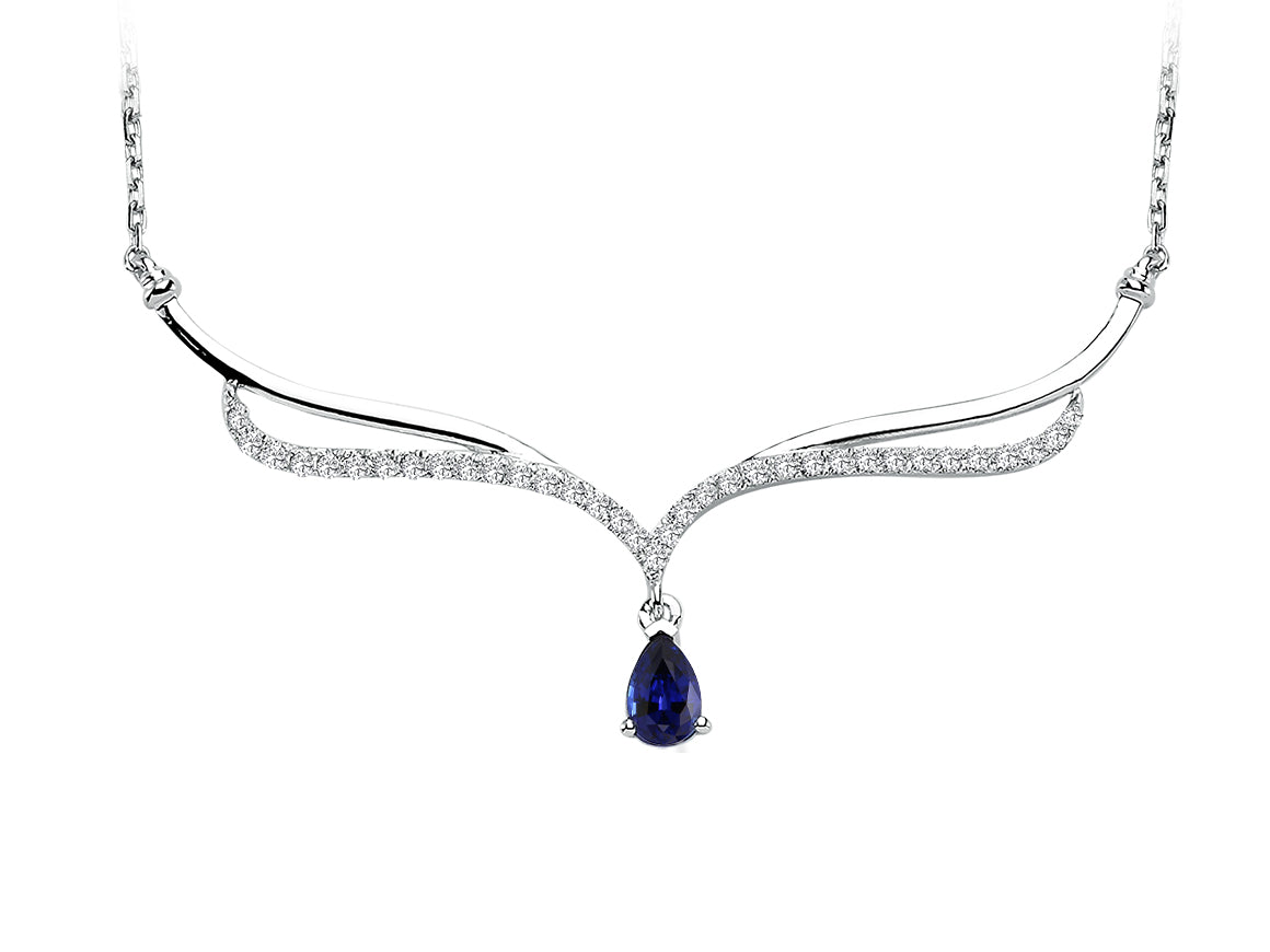 Damla safir ve 35 pırlantalı Gerdanlık - 14K Beyaz Altın - Rosy Lab Diamonds’tan yüksek kaliteli Mücevher