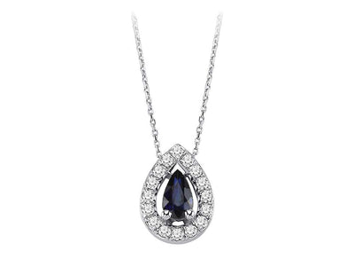 Tropfenanhänger mit Saphir & 16 Labordiamanten – 14K Weißgold