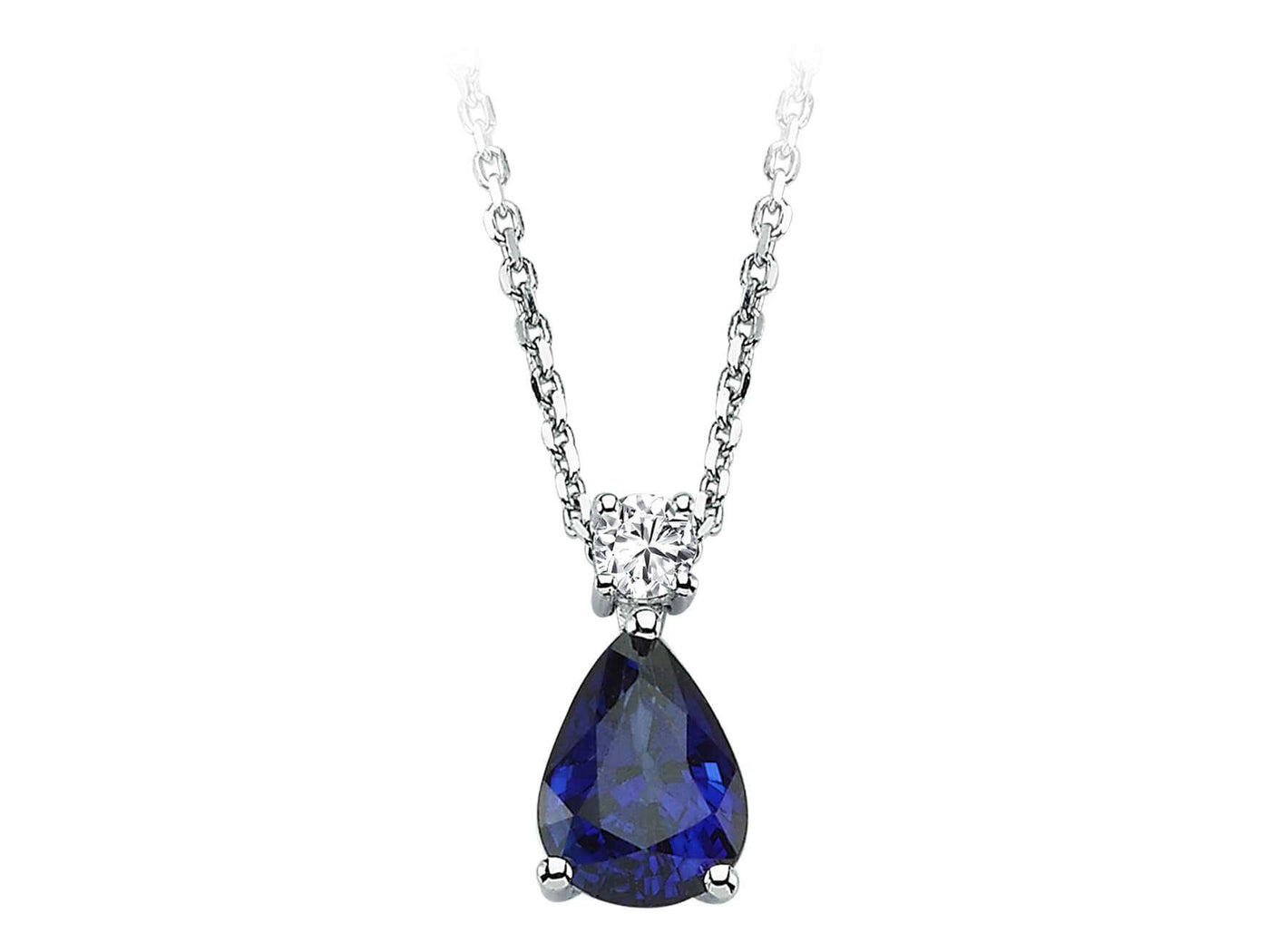 Classic pendant with drop sapphire & brilliant – 14K white gold