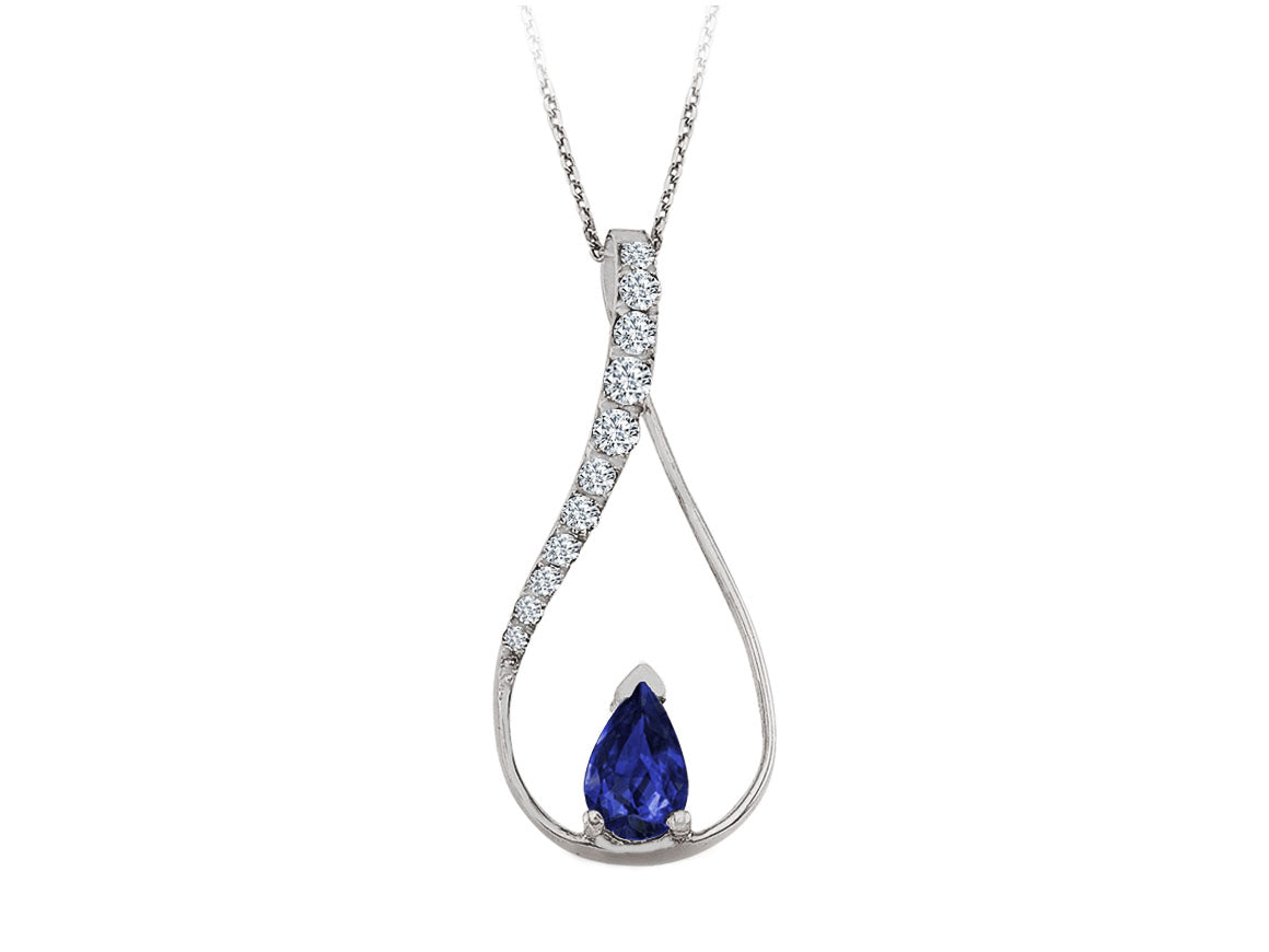 Sapphire Necklace with 11 lab-grown diamonds | Teardrop Shape | 14K Gold - high-quality Jewelry from Rosy Lab Diamonds