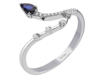 Zarter Schwanenhals-Ring mit Diamanten und tropfenförmigem Saphir – 14K Weißgold