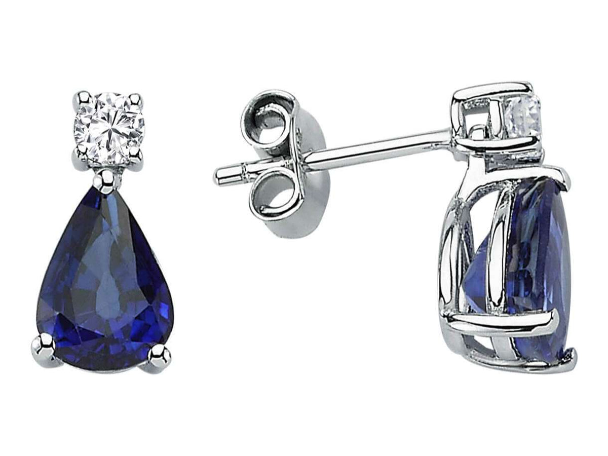 Beyaz Altın safir ve pırlantalı zarif damla küpeler | Çevrim İçi Lüks Mücevher – Rosy Lab Diamonds’tan yüksek kaliteli Mücevher