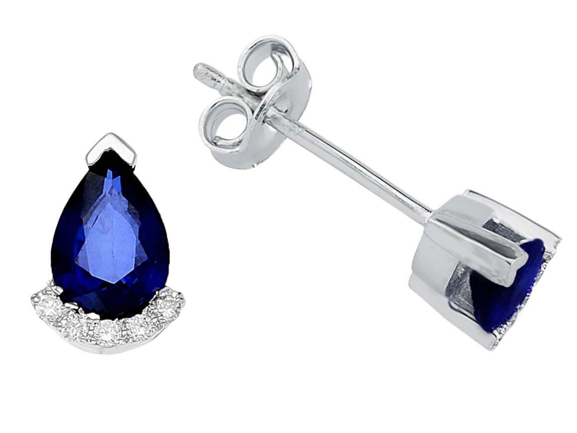 Beyaz Altın safir ve pırlantalı damla küpeler | Luxusschmuck Online - Rosy Lab Diamonds’tan yüksek kaliteli Mücevher
