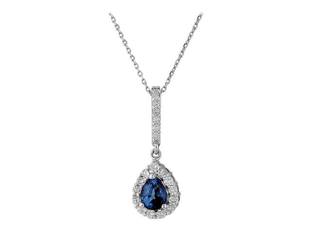 Élégant collier goutte avec saphir & 20 diamants – 1,25 ct | or blanc 14 carats