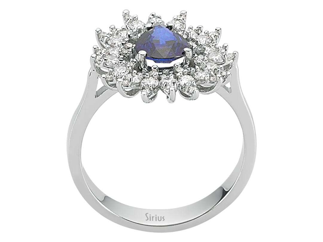 14K Weißgoldring mit Tropfen-Saphir und 54 Diamanten – 1.87 ct Gesamtgewicht