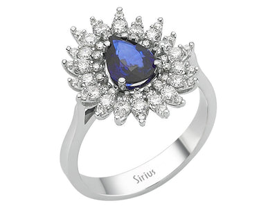 14K Weißgoldring mit Tropfen-Saphir und 54 Diamanten – 1.87 ct Gesamtgewicht