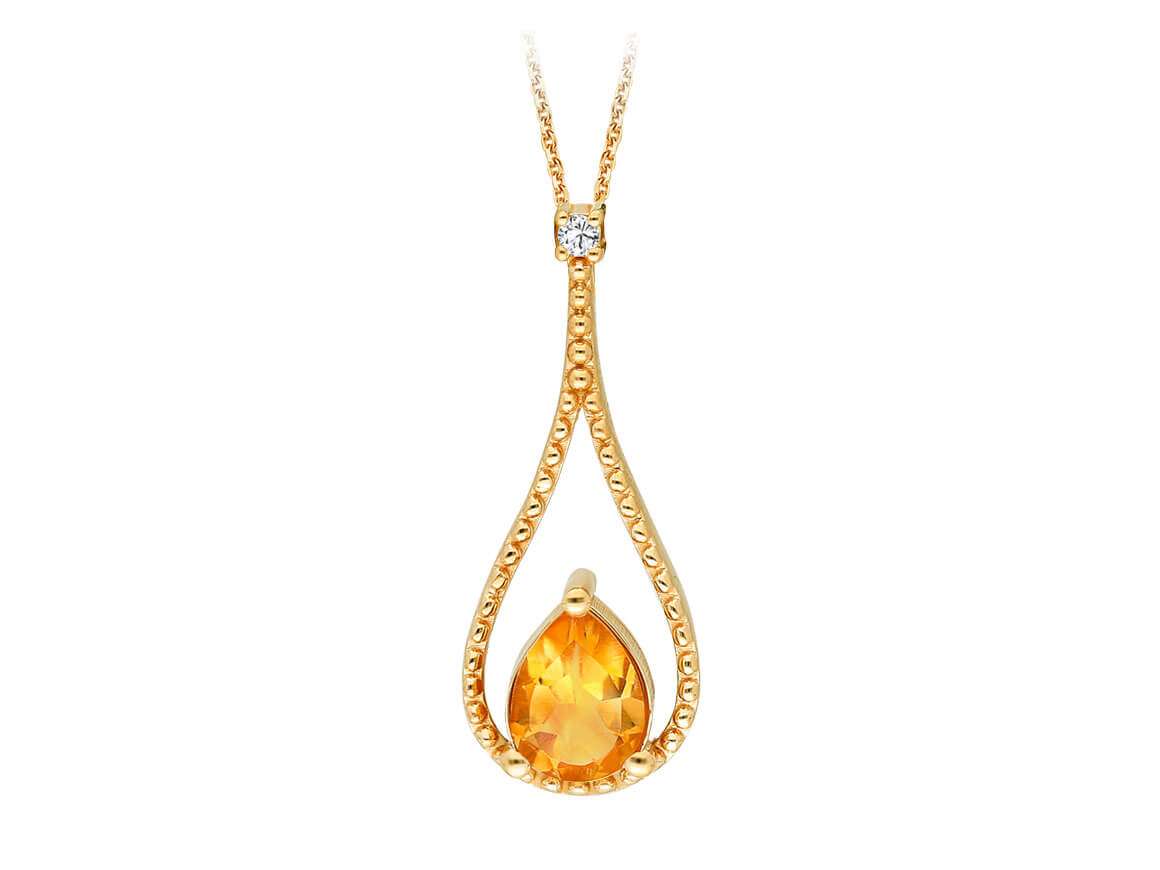 Pırlanta detaylı sitrin damla kolye - 0,98 ct - 8K Sarı Altın - Rosy Lab Diamonds’tan yüksek kaliteli Mücevher