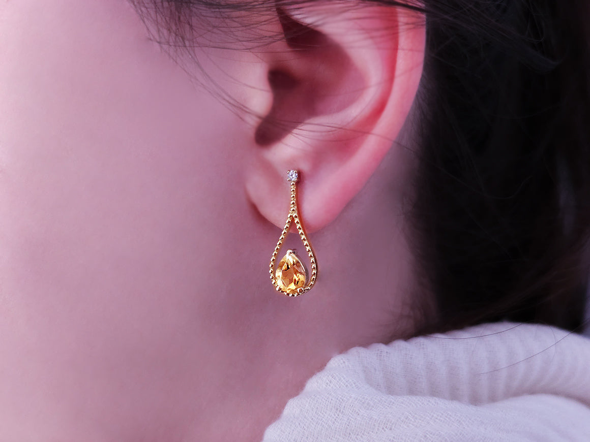 أقراط متدلية أنيقة مع السترين والماس من ذهب أصفر عيار 333 - مجوهرات فاخرة من Rosy Lab Diamonds