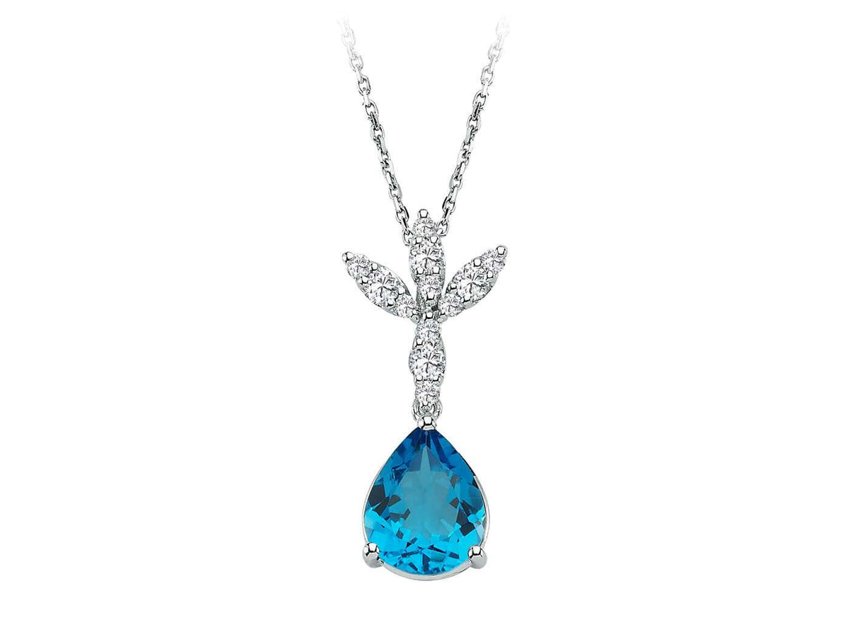 Pendentif en topaze goutte avec 12 diamants brillants – Or Blanc 14 carats – Bijoux haut de gamme de Rosy Lab Diamonds