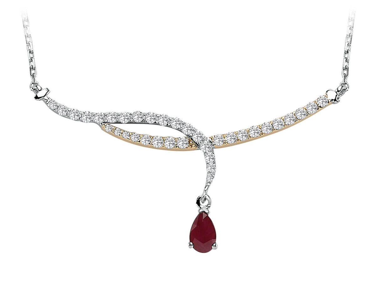 Aden collier with drop ruby & 37 brilliant-cut diamonds - 14K two-tone gold - high-quality Jewelry from Rosy Lab Diamonds