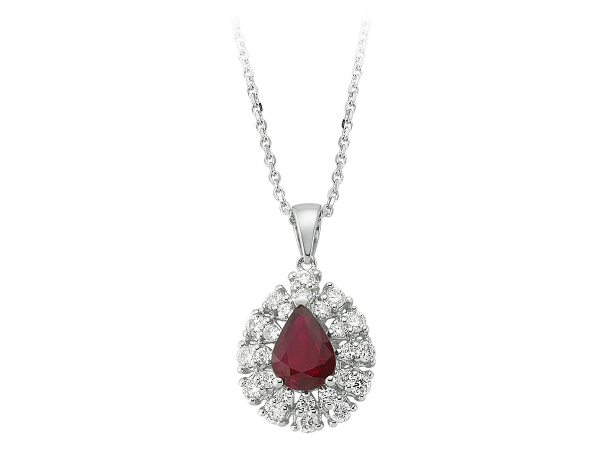 Tropfen-Rubin-Anhänger mit 24 laborgezüchteten Diamanten | 14K Weißgold - hochwertiger Schmuck von Rosy Lab Diamonds