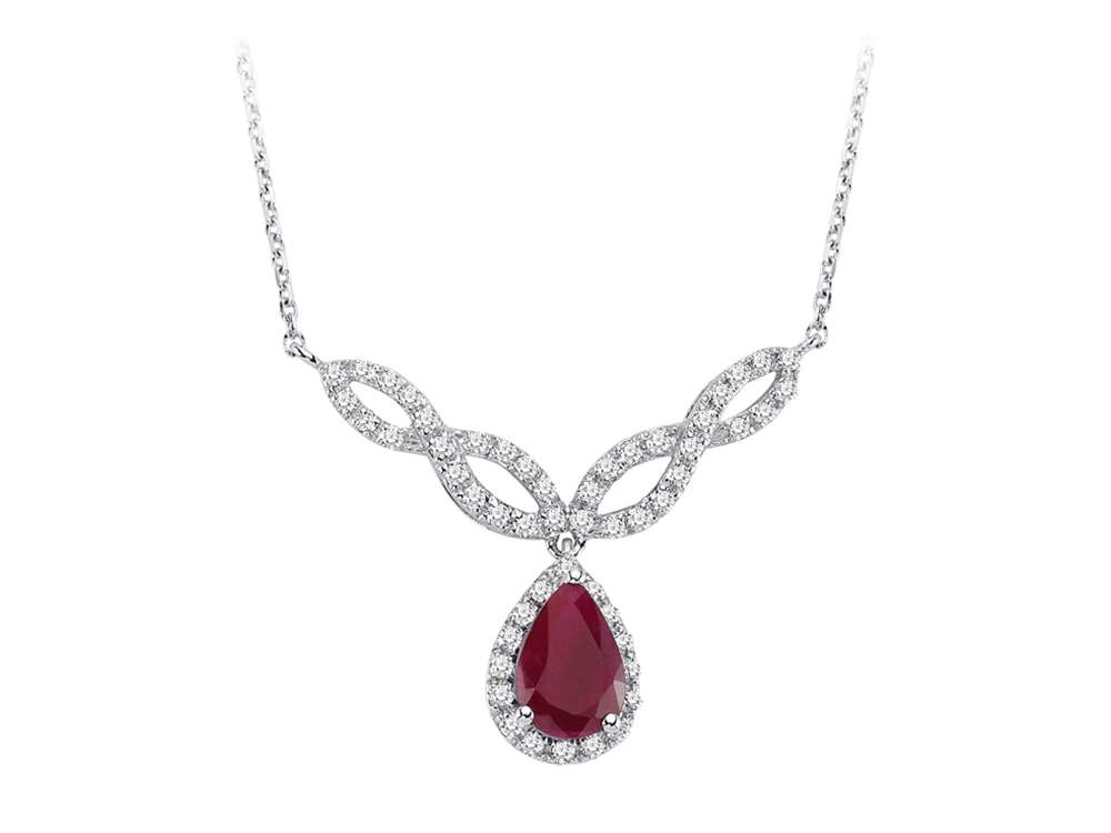 Weißgold Collier mit Tropfen-Rubin & 52 Brillanten | 04P0111 - hochwertiger Schmuck von Rosy Lab Diamonds