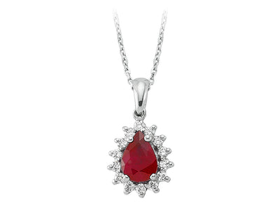 Anturaj pendant with ruby in teardrop shape and diamonds – 14K white gold