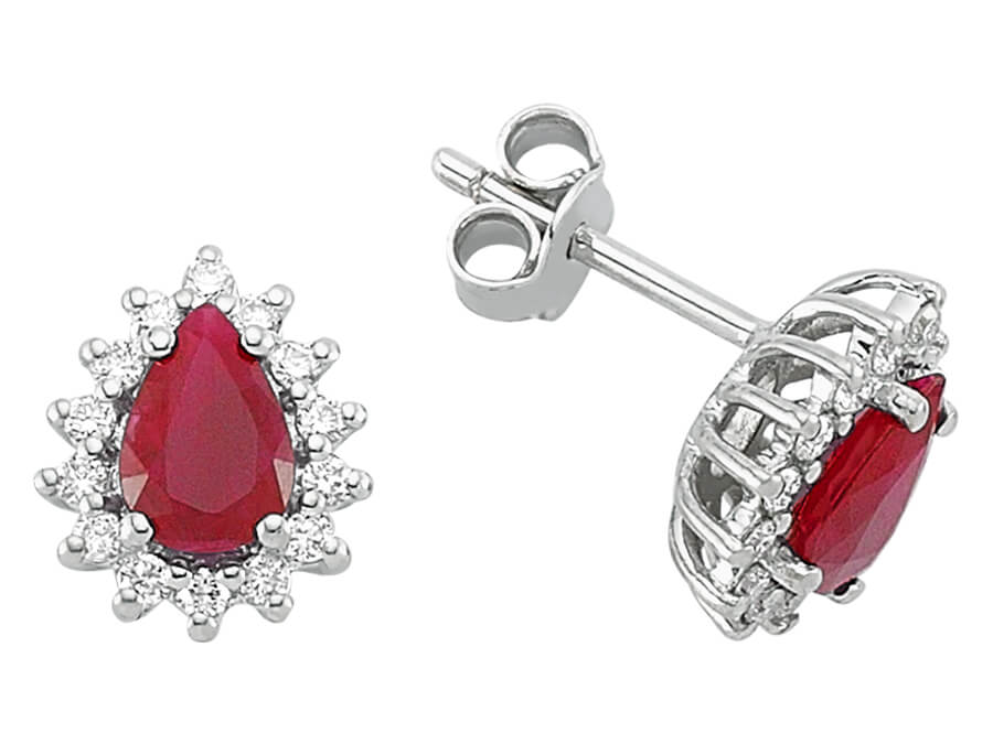 Anturaj stud earrings with teardrop-shaped rubies & lab diamonds made of 585 white gold
