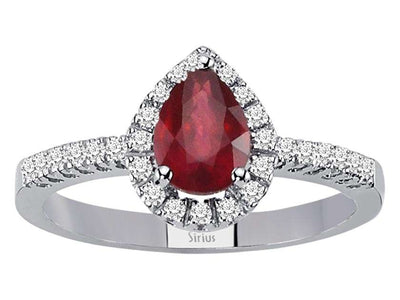 Anturage-Ring mit Tropfen-Rubin und 28 Diamanten aus 14K Weißgold (1,40 ct)